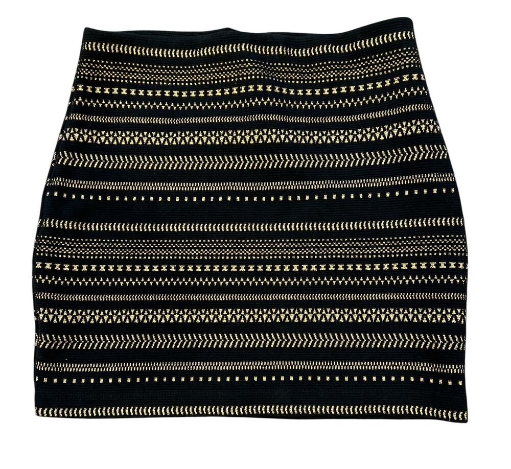 Express Black Gold Metallic Embroidered Stretch Lined Mini Skirt Small